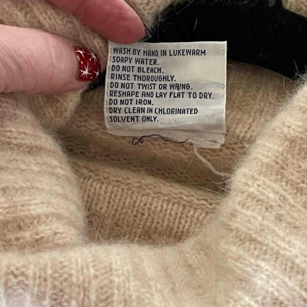 Hand Loomed Full Fashioned Lambswool Angora Sweater Turtleneck Beige Chic Medium - Picture 5 of 6